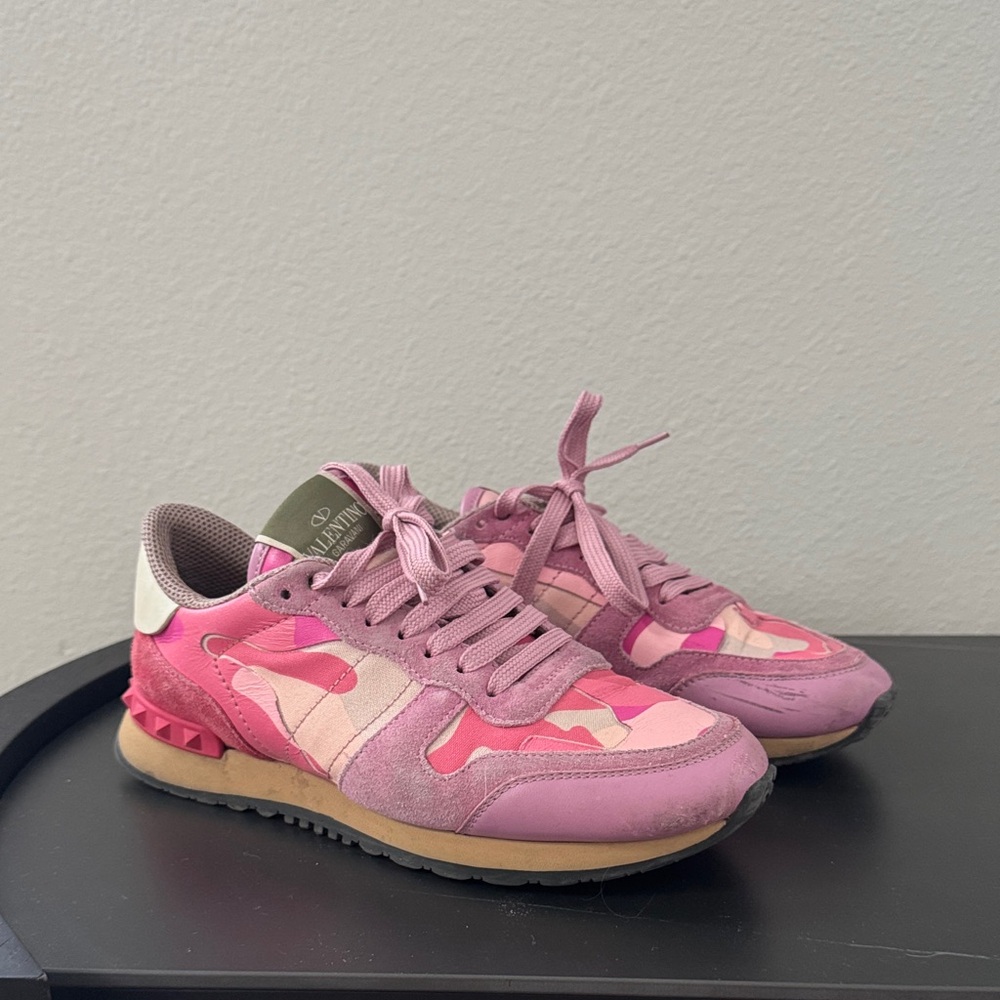 Valentino Pink and White Camouflage Sneakers